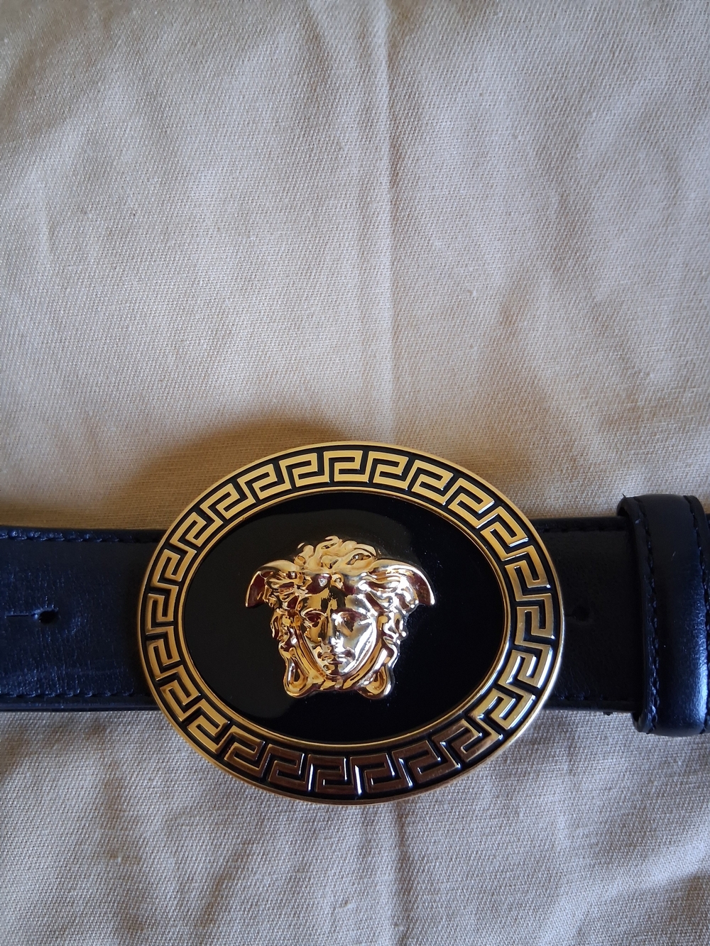 Versace Black Leather Belt with Gold Medusa Buckle